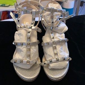 Genuine leather silver sandals